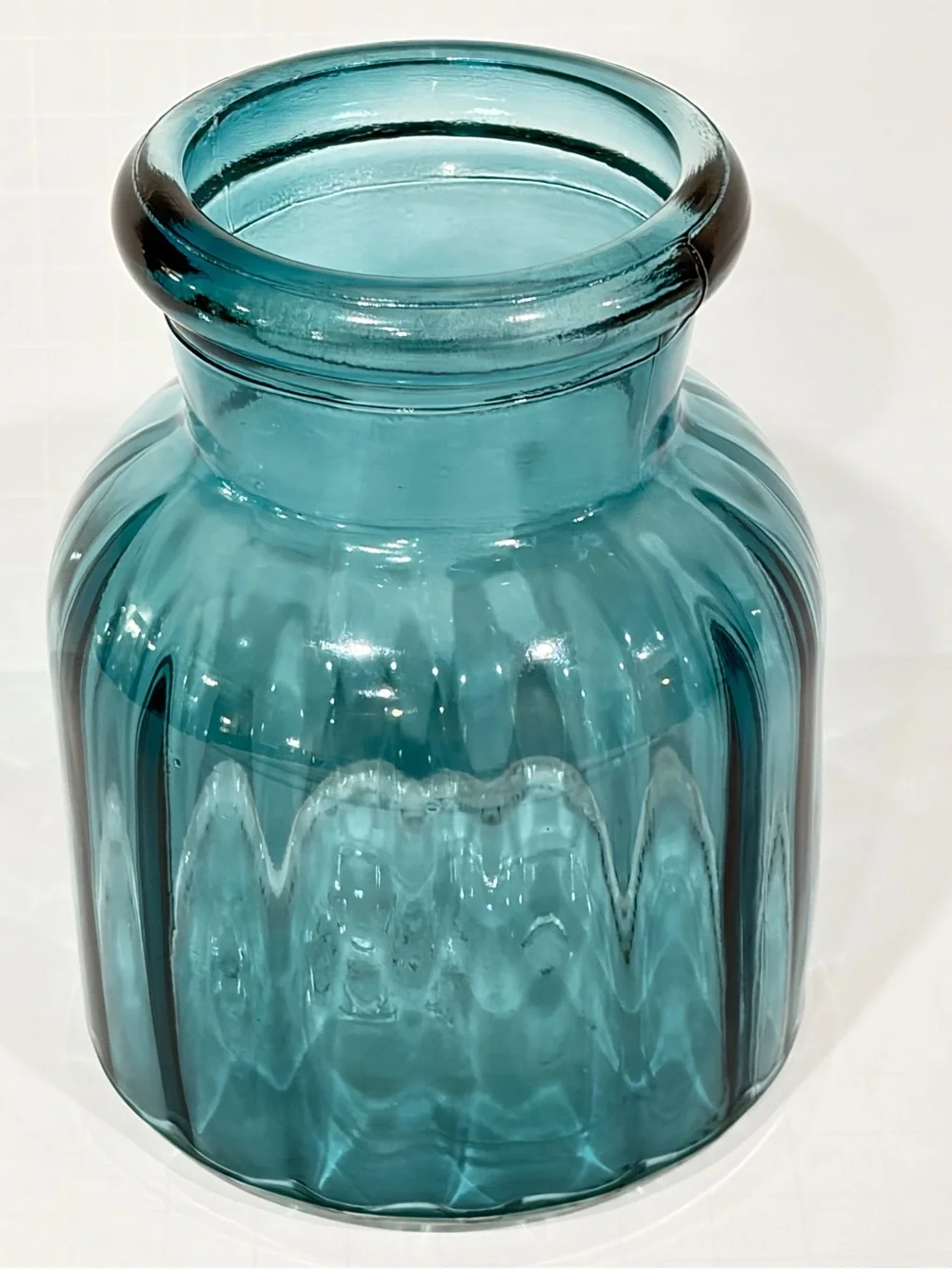 Vintage Ribbed Texture blue Glass Vase Referred To As An 